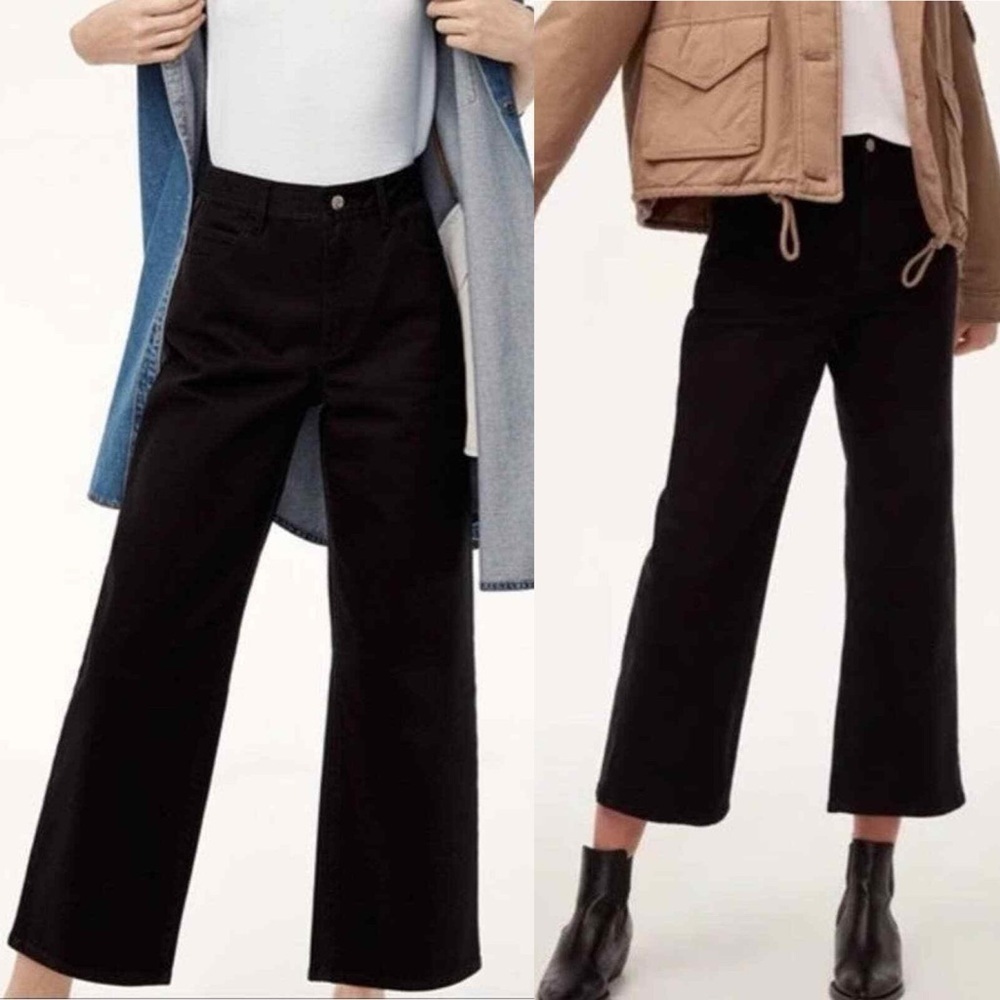 Aritzia Wilfred Free Black Ashika Pants Wide Leg Size 2 Stretch Denim Minimalist